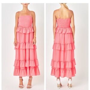 Endless rose Anthropologie peach coral layered ruffled maxi dress